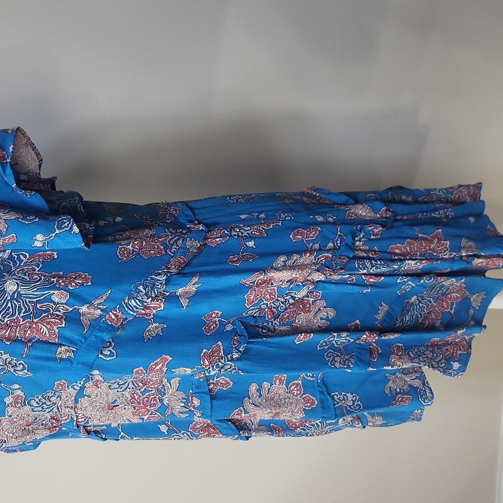 By ANTHROPOLOGIE Blue Robin Tiered Floral Mini Dress Size L - Picture 4 of 15